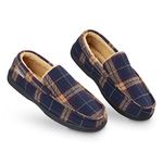 DUNLOP Moccasins Slippers Men Loafers Faux Fur Slippers Rubber Sole Memory Foam House Slippers Indoor Shoes Gifts For Men (Navy Mustard, 12 UK)