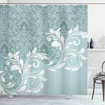 ABAKUHAUS Vintage Shower Curtain, Retro Floral Ivy Leaves with Swirls Abstract Vector Artwork, Cloth Fabric Bathroom Decor Set with Hooks, 70 Inches, Slate Blue Baby Blue