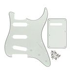 IKN 11 Hole Strat Pickguard Back Plate with Screws Set for US/Mexican Standard Strat Modern Style Guitar Parts, 3Ply Ivory