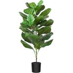 CROSOFMI Artificial Mini Fiddle Leaf Fig Tree 37 Inch Fake Ficus Lyrata Plant with 32 Leaves Faux Plants in Pot for Indoor House Home Office Modern Decoration Perfect Housewarming Gift