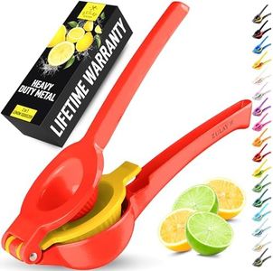 Zulay Metal 2-In-1 Lemon Squeezer Manual - Sturdy, Max Extraction Hand Juicer Lemon Squeezer Gets Every Last Drop - Easy to Clean Manual Citrus Juicer - Easy-to-Use Lemon Juicer Squeezer - Red/Yellow