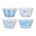 Amazon Brand - Solimo Ceramic Bowl,Set of 4 |Microwave & Dishwasher Safe| Bowls for Snacks, Fruits, Salad, Desserts | BPA & Lead-Free Bowls | 450ml, White & Blue (Serenity)