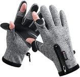 LJCUTE Winter Fingerless Fishing Gloves for Men & Women, Windproof Cold Weather Touchscreen Warm Motorcycle Cycling Gloves for Photography Hunting Ski Driving (Grey, L)