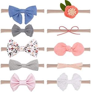 ALINK Baby Girl Headbands and Bows Soft Children's Hair Band Newborn Infant Toddler Hair Accessories Nylon 10-Pack