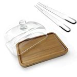 1 Pack Rectangular Wooden Cake Stand with Glass Dome,Small Cake Plate Holder with Clear Glass Bell,Cake Display Server Tray for Kitchen,Birthday Parties,Weddings,Baking Gifts (4.6 x 7in)