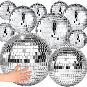 WILLBOND 17 Pcs Silver Disco Ball Set, Multi Size, 12, 8, 6, 4, 3.2 Inch