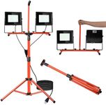 LEDMO 100W Work Light Stand with Switch 10000LM LED Work Light with Tripod Metal Clip Adjustable Telescoping Flood Lights Waterproof IP65 for Construction, Woodworking, Workshop