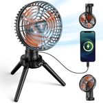 VOSFEEL Camping Fan for Tents, Battery Powered Fan Rechargeable with 3 LED Light, 7500mAh Portable Outdoor Fan with Hanging Hook Infinitely Adjustable Speed