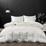 P Pothuiny 5 Pieces Satin Duvet Cover Full/Queen Size Set, Luxury Silky Like Ivory White Duvet Cover Bedding Set with Zipper Closure, 1 Duvet Cover + 4 Pillow Cases (No Comforter)