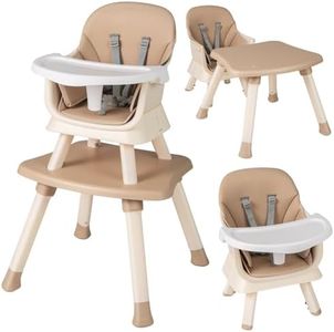 COSTWAY High Chairs for Babies and Toddlers, 6 in 1 Convertible Highchair/Table Chair Set/Building Block Table/Booster Seat/Toddler Chair with Safety Harness, Removable Tray (Khaki, 58x58x98cm)