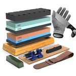 IMAYCC Knife Sharpening Stone Set - 400/1000 and 3000/8000 Grit Whetstone Knife Sharpener Set with Non-Slip Rubber, Angle Guide, Flattening Stone, Leather Strop and Cut Resistant Gloves