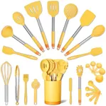 SMIRLY Silicone Kitchen Utensils Set with Holder - Silicone Cooking Utensils Set for Nonstick Cookware, Kitchen Spatula Set & Kitchen Essentials, Home Kitchen Tools & Accessories Set - Yellow