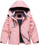 CREATMO US Girl's Waterproof Ski Jacket Warm Winter Snow Coat Windproof Snowboarding Rain Jacket, Pink, 14-16 Years