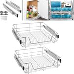 SAILUN Pull-Out Wire Baskets 600mm Wide Cabinet Slide Out Wire Storage Drawers for Kitchen, Pantry, Bathroom Cabinets, Base Larder Organiser Size: 570 * 440 * 140mm Silver Set of 2 (600mm)