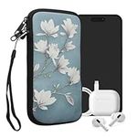 kwmobile Neoprene Sleeve for Smartphone Size XXL - 7" - Shock Absorbing Pouch Case - Protective Phone Bag - Magnolias Taupe/White/Blue Grey