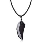 COAI Leather Cord Wolf Tooth Amulet Obsidian Stone Pendant Necklace