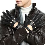 ZLUXURQ Mens Smart Soft And Thin Excellent Quality Italian Lambskin Touch Screen Black Leather Driving Gloves For Men