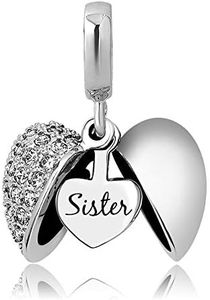 KunBead Sister I Love You Heart Crystal April Birthstone Dangle Charms for Bracelets for Big Sister Little Sister