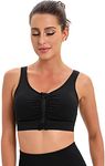 YOGAPRO Zip Front Closure Surgical Sports Bra, Post Breast Surgery Mastectomy Compression Nursing Bra with Removable Pads, Black, Medium