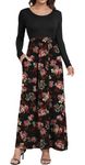 HAOMEILI Women Long Sleeve Maxi Dress loose Plain Casual Long Dresses with Pockets M Rose Black