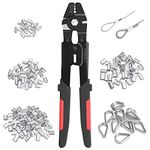 SANUKE Wire Rope Crimping Swaging Tool Cable Crimps up to 2.2mm(2/32inch) with 160pcs 4sizes Aluminum Double Barrel Ferrule Crimping Loop Sleeve and 10pcs Stainless