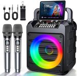 Dislocati Karaoke Machine with 2 Wireless Microphones: Portable Bluetooth Speaker for Adults & Kids - PA System with Lights Supports TWS/TF Card/USB/AUX for Home Party-Stage Monitors
