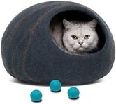 MEOWFIA Premium Felt Cat Bed Cave (Slate Grey/Medium) and Wool Ball Toys (6-Pack) Bundle