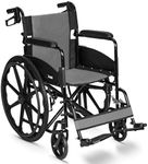Lightweight Folding Wheelchair - Travel Friendly Foldable Self Propelled Transit Wheel Chair - Adjustable Footrests, Lock Lever Brakes, Dual Parking Brakes - Grey, Wide 20" Seat