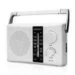 LEOTEC AM FM Radio Transistor Radio Battery or AC Powered with Excellent Reception,Good Sounds Large Speakers,Big and Precise Tuning Knob,Earphone Jack White