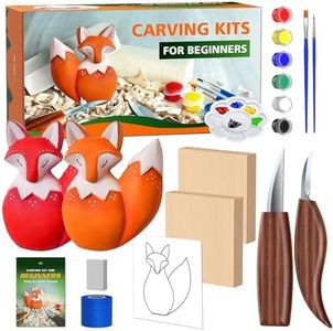 Wood Carving Kit for Beginners, Fox Theme Wood Whittling Kit for Adults and Kids Hobbies, Complete DIY Starter Kit with Step-by-Step Video Tutorials, Whittling Knife, Blocks, Paints, Carbon Paper