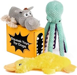 PetSpy Dog Gifts Squeaky Stuffed Dog Toy Pack - 3 Dog Chew Toys for Large, Medium, Small Dogs and Puppies- Rope Donkey, Plush Octopus, Crinkle Duck Toy - Pet Supplies Toys for Dogs to Keep Them Busy