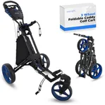 SereneLife 3 Wheel Golf Push Cart - Lightweight Folding Walking Push Cart Roller Golf Bag Holder w/Foot/Handle Brake, Upper/Lower Bracket w/Elastic Strap, Scorecard/Cup/Bag Storage Holder SLGZ48