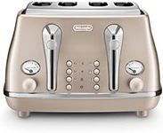 De'Longhi Icona Metallics CTOT4003.​BG, 4 Slot Toaster with Reheat, Bagel, Cancel, and Defrost Functions, 6 Browning Levels, 1800 W, Pull Crumbs Tray, Stainless Steel, Beige