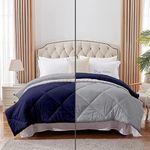 Day Care - King Size Comforter for Winter 300 GSM Reversible Microfiber Soft & Cozy Diamond Stitch Quilt (92" x 106" Inches/233cm x 269cm) - Comforter King Size|Silver/Navy Blue