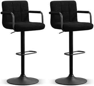 Furniliving Adjustable Bar Stools with Armrest, Square Back Sherpa Fabric Hydraulic Kitchen Counter Bar Stool, Luxurious Swivel Double Stitching Bar Chairs,Set of 2