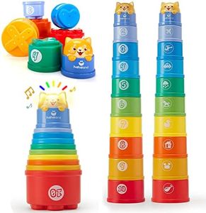 hahaland Juguetes Bebes 6-12 Meses - Cubos Apilables Montessori con Luces y Sonidos, Números, Formas - Juguetes Educativos Regalo para Niños 1 año, 10 Piezas