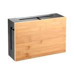 Cable Management Box with Magnetic Bamboo Lid & Cable Ties- Elegant, Durable Cable Organizer Box to Hide Cords and Power Strip- Wall Mountable Cable Box Hider for Home, Office, Desk & More (Black)