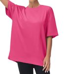 THE GYM PEOPLE Women's Casual Oversized T-Shirts Summer Crewneck Short Sleeve Workout Basic Tee Tops Bright Pink