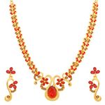 Sukkhi Glamorous LCT and Red Stone Gold Plated Floral Necklace Set for Women (N79731SK), Red & Brown, Free Size