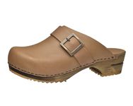 Sanita Urban Mule Clog | Original Handmade Wooden Leather Clog for Women | Sustainable Materials | Light Brown | 6.5 UK