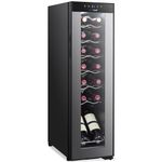 NutriChef Wine Fridge - 14 Bottle Wine Cooler Refrigerator, Freestanding Red & White Wine Chiller, Digital Temp. Control, Airtight Glass Door- Black