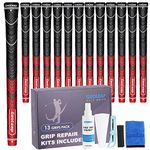 Geoleap Golf Grips Set of 13- Grips with Tapes and Grips with All Repair Kits for Choice,Hybrid Golf Club Grips,Standard/Midsize,All Weather Contral, High Feedback & Traction. (Midsize, Red-Pro Kit(13 Grips with All Repair Kits))