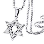 555Jewelry Star of David Necklace for Men, 2 Tone Stainless Steel Jewish Star - Necklace with 16-24 Inch Box Chain - Star of David Pendant, Metal