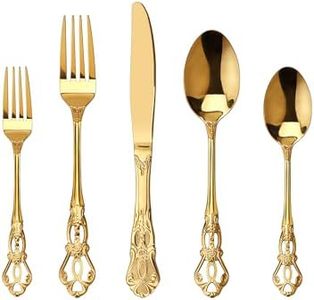 SHEUMNT Retro Gold Silverware Set for 4, Gorgeous 20 Pieces Stainless Steel Golden Flatware Set, Service for 4, Anti-Rust Dark Utensils Fork Spoon Knife, Antique Baroque Cutlery Set
