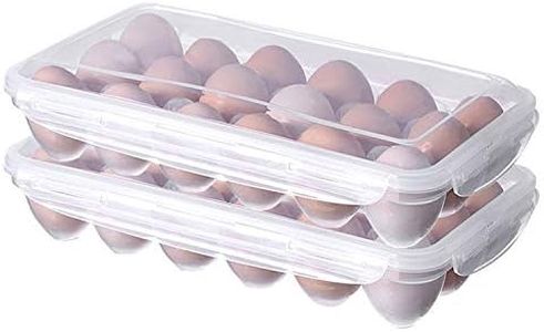 XBY-US 2 Pack Covered Egg Holders,Egg Holder For Refrigerator,egg Storage Container,Plastic Refrigerator Egg Trays,Deviled Egg Tray Carrier with Lid Fits 18X2 Eggs(36 Eggs)