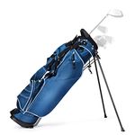 GYMAX Golf Stand Bag, Professional Golf Club Bag with 4 Way Divider, 4 Storage Pockets and Adjustable Shoulder Strap, Waterproof Golf Carry Bag for Men & Women (Blue)