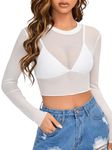 Aahwan White Mesh Long Sleeve Sheer Slim Fit without Bra Crop Top for Women's & Girl's (275-White-XS)