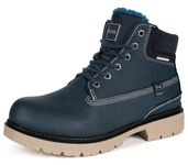 Mens Snow Boots Waterproof Booties Winter Walking Boots Fur Lined,Azure Blue,UK10.5