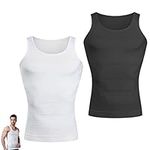 Men Compression Shirts, 2 Pack Slimming Body Shaper Vest Tummy Control Shapewear Abdomen Undershirt Tank Top