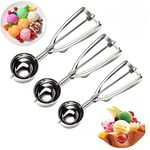 FUKTSYSM Ice Cream Scoop - 3 Pcs Stainless Steel Ice Cream Scoop Trigger Include Small Size(1.57 Inch, Medium Size (1.96 Inch), Large Size (2.36 Inch), Melon Scoop (Cookie Scoop)
